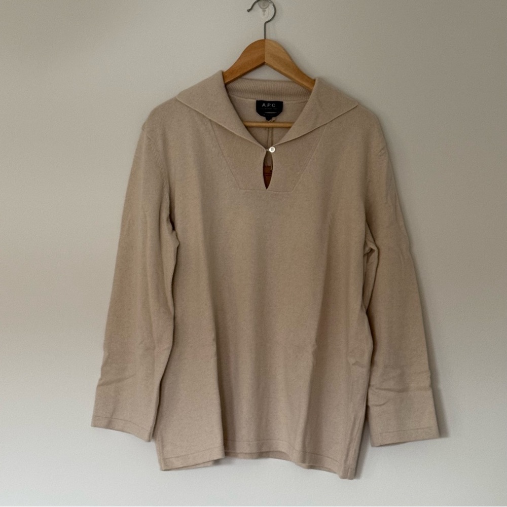 A.P.C. | Oatmeal recycled cashmere/cotton keyhole sweater | L